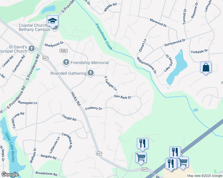 map of restaurants, bars, coffee shops, grocery stores, and more near 2130 South Twilight Lane in Richmond