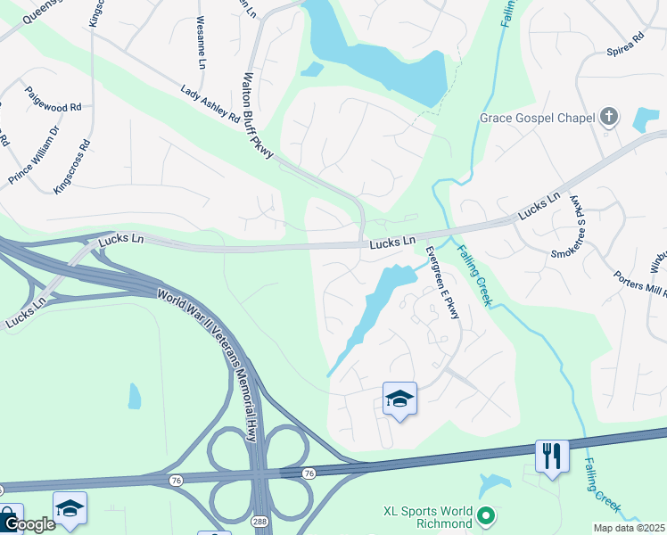 map of restaurants, bars, coffee shops, grocery stores, and more near 12609 Wood Sage West in Midlothian