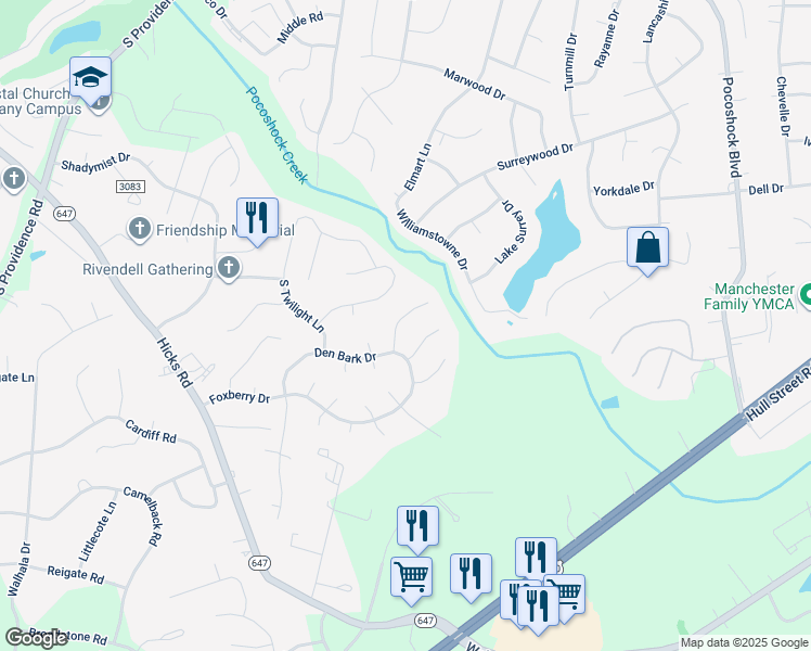 map of restaurants, bars, coffee shops, grocery stores, and more near 8201 Babbler Lane in Richmond