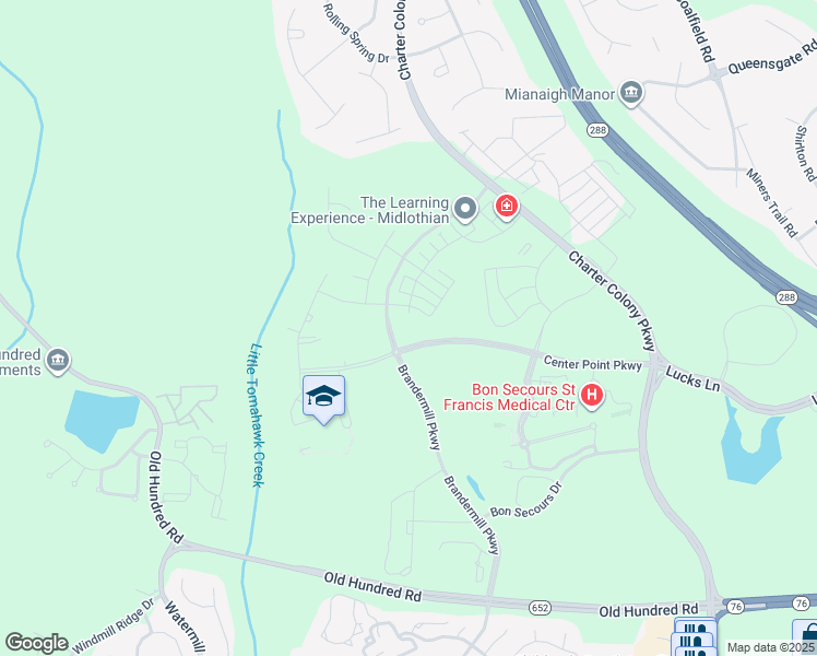 map of restaurants, bars, coffee shops, grocery stores, and more near 1751 Brandermill Parkway in Midlothian