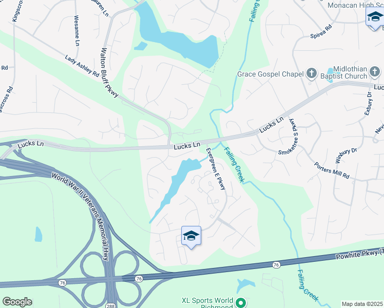 map of restaurants, bars, coffee shops, grocery stores, and more near 12405 Reed Grass Lane in Midlothian