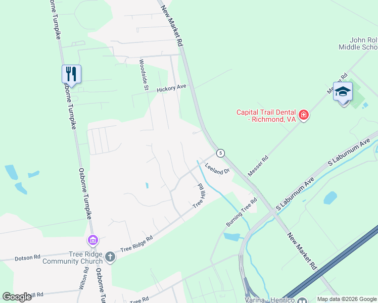 map of restaurants, bars, coffee shops, grocery stores, and more near 1600 Leeland Court in Richmond