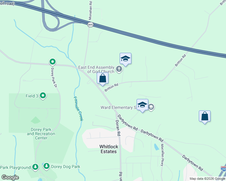 map of restaurants, bars, coffee shops, grocery stores, and more near 3275 Britton Road in Richmond