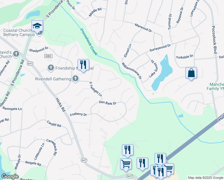 map of restaurants, bars, coffee shops, grocery stores, and more near 2201 Oxer Court in Richmond
