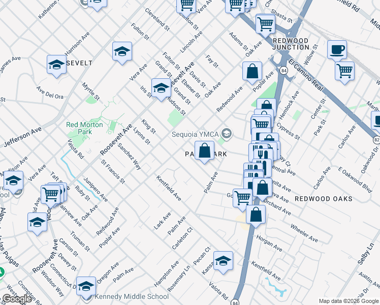 map of restaurants, bars, coffee shops, grocery stores, and more near 1306 Regent Street in Redwood City