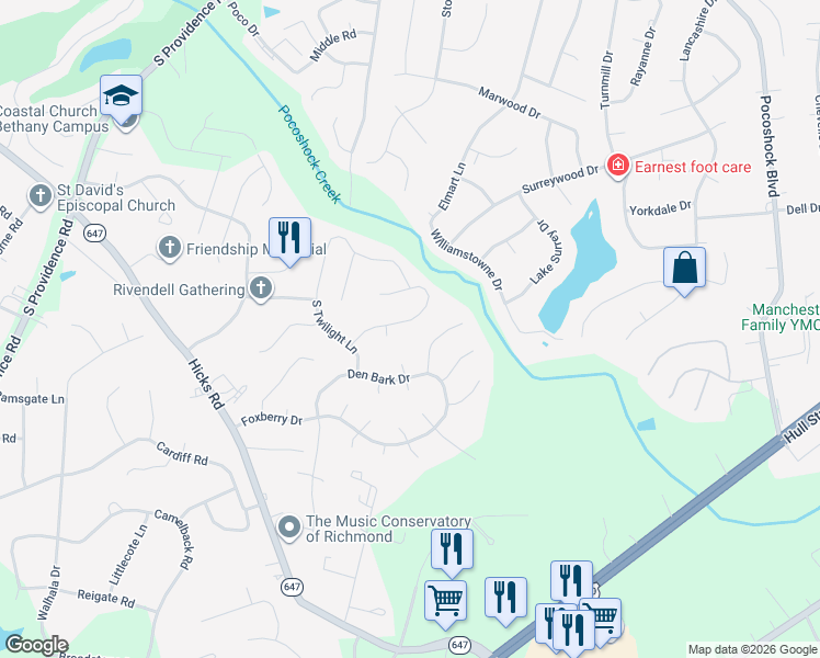 map of restaurants, bars, coffee shops, grocery stores, and more near 8231 Oxer Road in Richmond