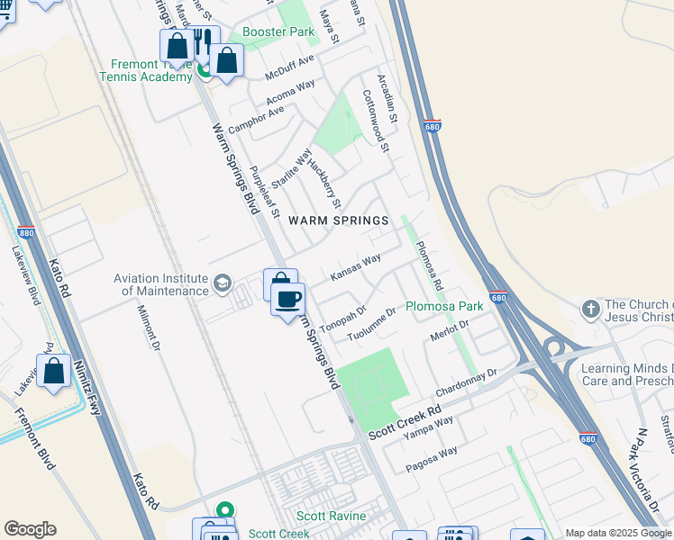 map of restaurants, bars, coffee shops, grocery stores, and more near 48497 Cereus Court in Fremont