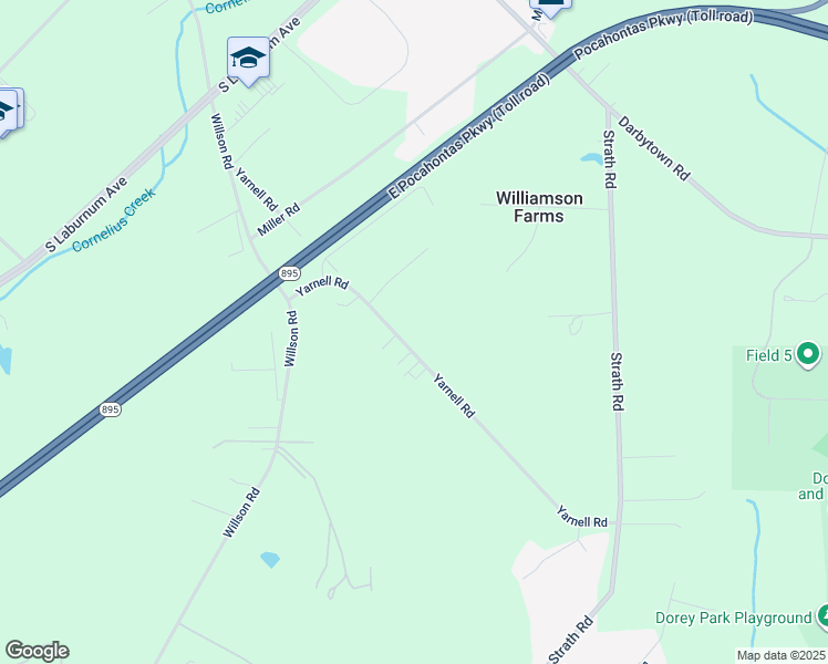 map of restaurants, bars, coffee shops, grocery stores, and more near 2440 Yarnell Road in Richmond