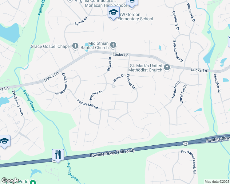 map of restaurants, bars, coffee shops, grocery stores, and more near 11800 Marigold Ct in Midlothian