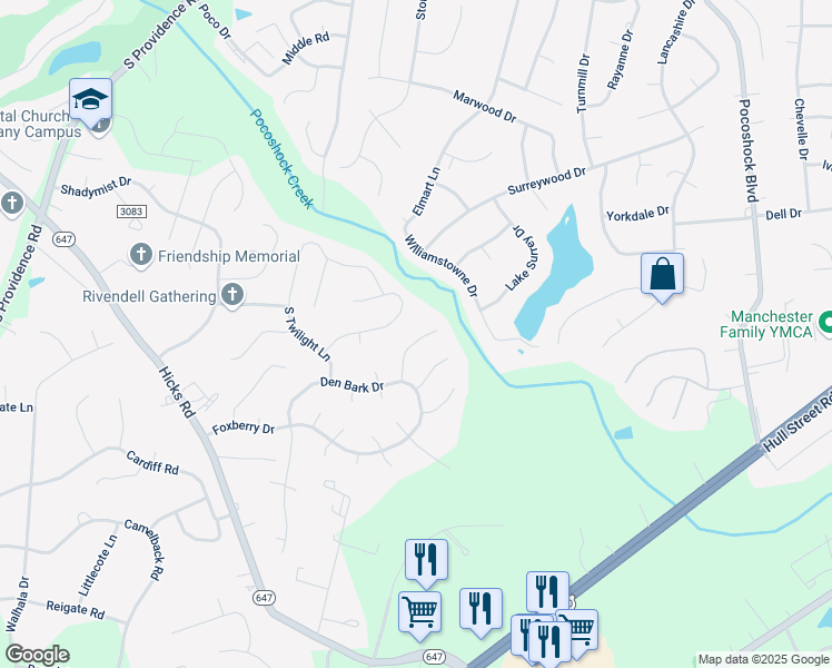 map of restaurants, bars, coffee shops, grocery stores, and more near 8124 Babbler Lane in Richmond