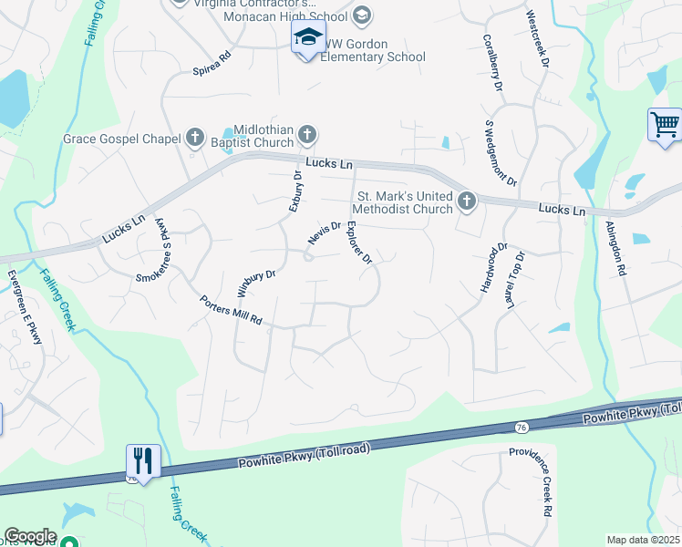 map of restaurants, bars, coffee shops, grocery stores, and more near 11700 Marigold Ct in Midlothian
