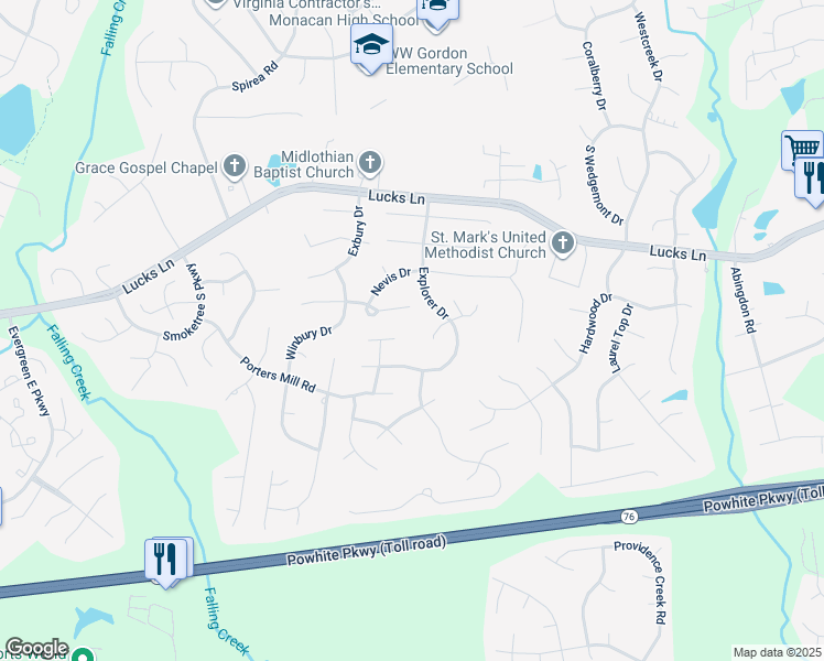 map of restaurants, bars, coffee shops, grocery stores, and more near 11700 Marigold Ct in Midlothian
