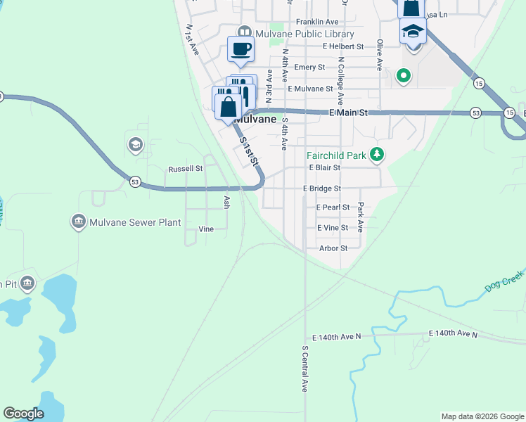 map of restaurants, bars, coffee shops, grocery stores, and more near 203 East Pearl Street in Mulvane