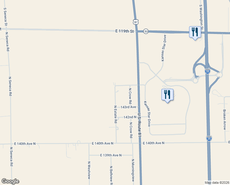 map of restaurants, bars, coffee shops, grocery stores, and more near 1435 North Estate Road in Peck