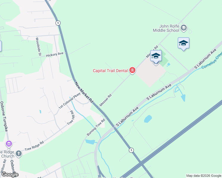 map of restaurants, bars, coffee shops, grocery stores, and more near 7134 Messer Road in Richmond