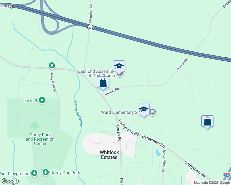map of restaurants, bars, coffee shops, grocery stores, and more near 3275 Britton Road in Richmond