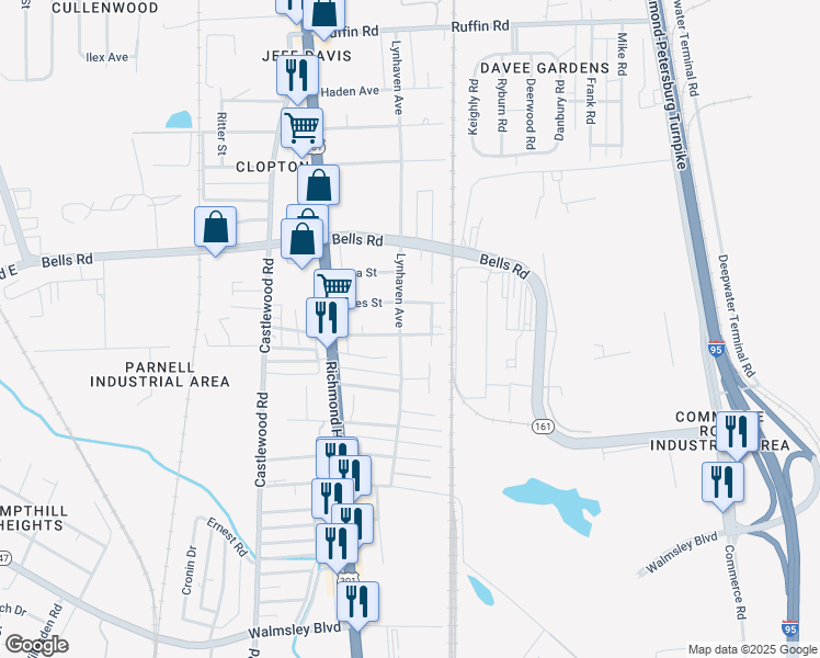 map of restaurants, bars, coffee shops, grocery stores, and more near 2409 Courtland Street in Richmond