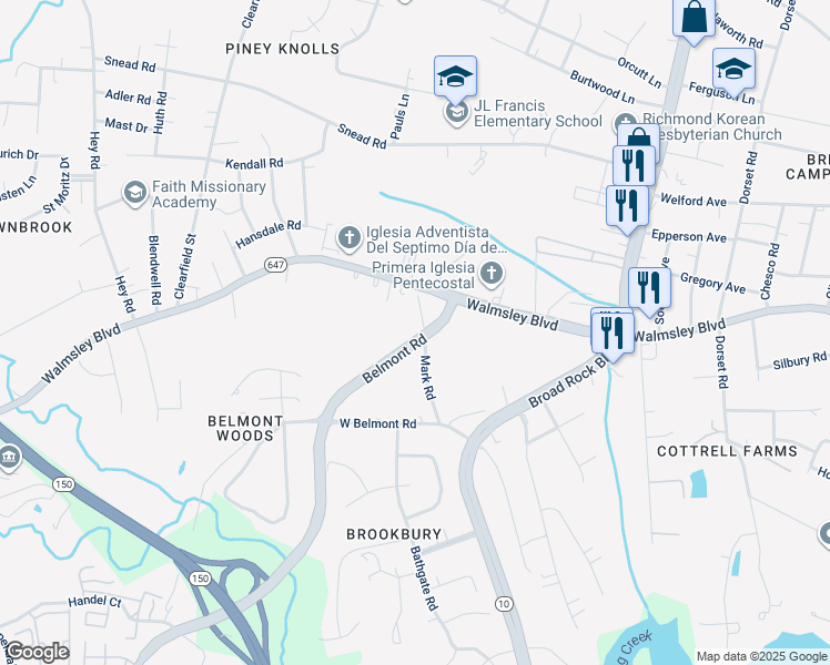 map of restaurants, bars, coffee shops, grocery stores, and more near 3232 Mark Road in Richmond