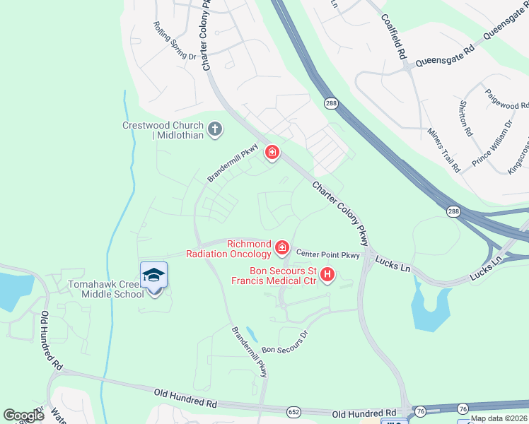 map of restaurants, bars, coffee shops, grocery stores, and more near 14101 Center Pointe Parkway in Midlothian