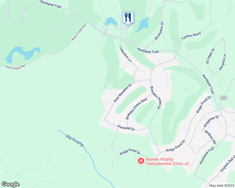 map of restaurants, bars, coffee shops, grocery stores, and more near 5301 Pine Needles Court in Providence Forge