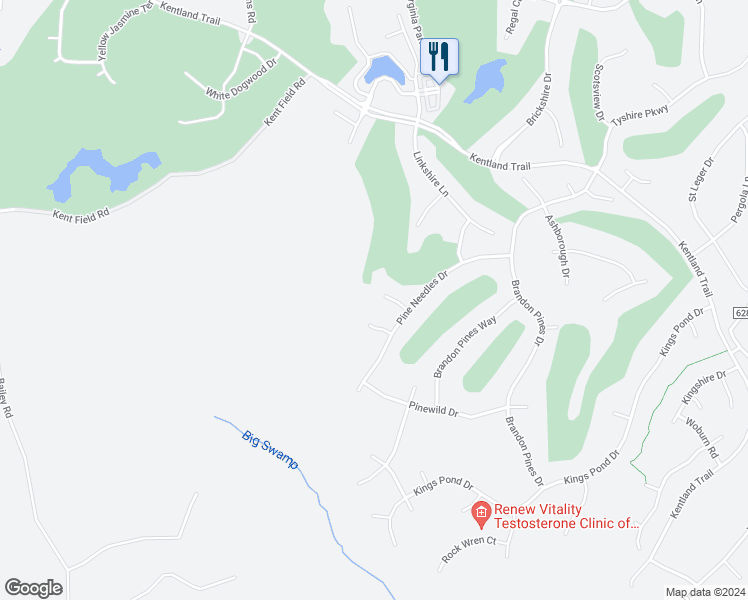 map of restaurants, bars, coffee shops, grocery stores, and more near 5456 Pine Needles Court in Providence Forge