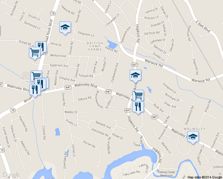 map of restaurants, bars, coffee shops, grocery stores, and more near 4075 Walmsley Boulevard in Richmond