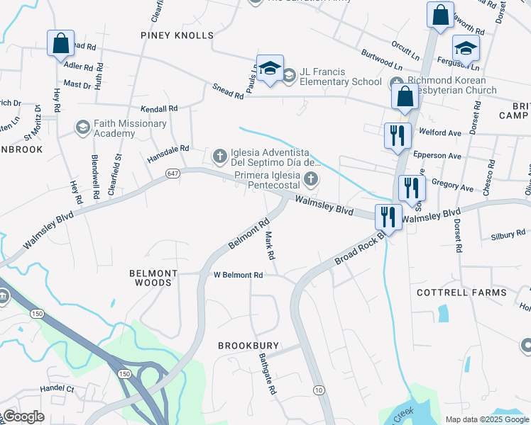 map of restaurants, bars, coffee shops, grocery stores, and more near 3232 Mark Road in Richmond