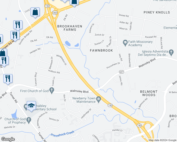 map of restaurants, bars, coffee shops, grocery stores, and more near 2850 Templeton Road in Richmond