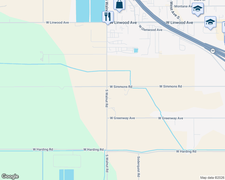 map of restaurants, bars, coffee shops, grocery stores, and more near 2406 South Walnut Road in Turlock