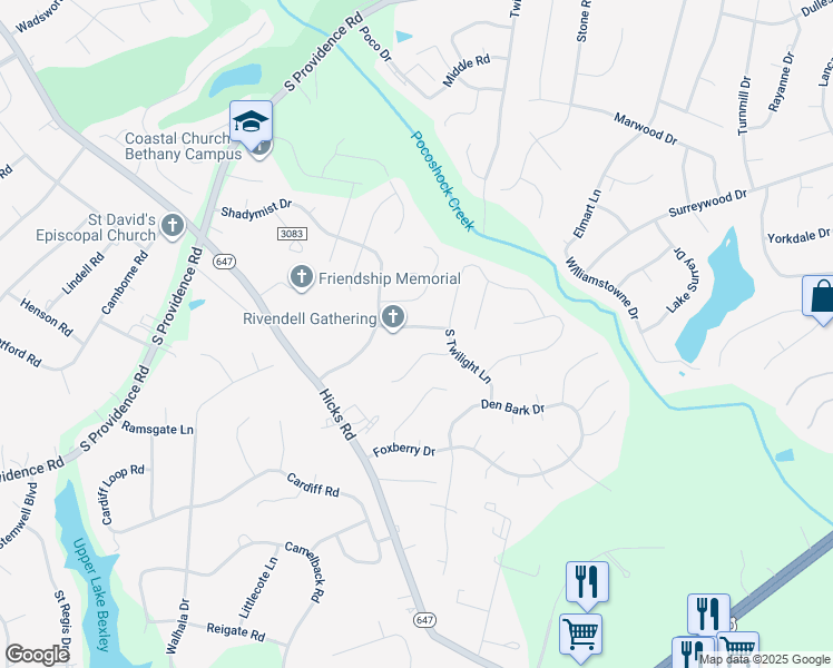 map of restaurants, bars, coffee shops, grocery stores, and more near 8425 Spruce Pine Drive in Richmond