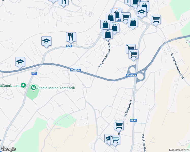 map of restaurants, bars, coffee shops, grocery stores, and more near Via Carlo Alberto dalla Chiesa in Caltanissetta