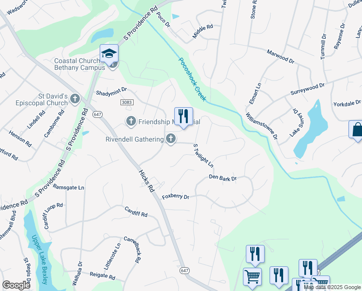 map of restaurants, bars, coffee shops, grocery stores, and more near 8425 Spruce Pine Drive in Richmond