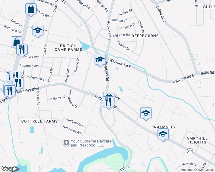 map of restaurants, bars, coffee shops, grocery stores, and more near 3352-3798 State Route 637 in Richmond