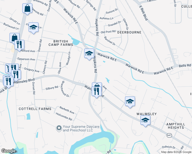 map of restaurants, bars, coffee shops, grocery stores, and more near 3352-3798 State Route 637 in Richmond