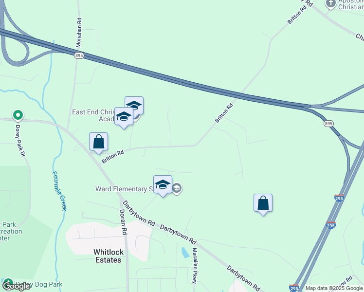 map of restaurants, bars, coffee shops, grocery stores, and more near 3410 Britton Road in Richmond