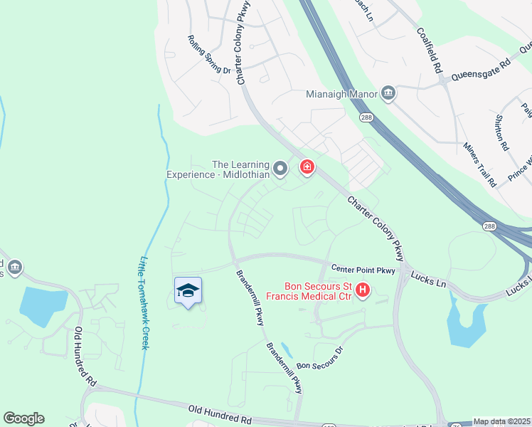 map of restaurants, bars, coffee shops, grocery stores, and more near 14018 Millpointe Road in Midlothian