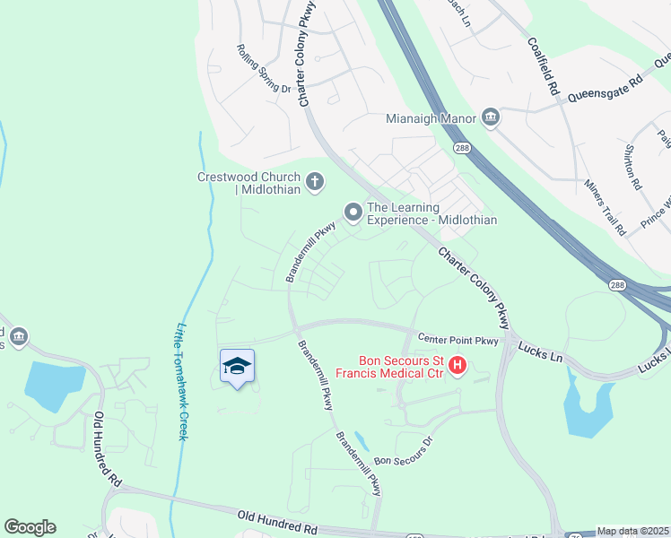 map of restaurants, bars, coffee shops, grocery stores, and more near 14018 Millpointe Road in Midlothian