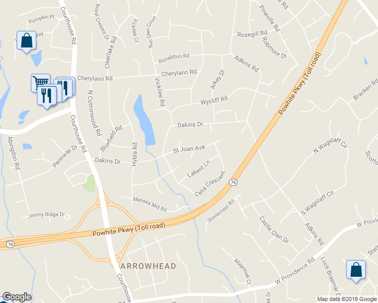 map of restaurants, bars, coffee shops, grocery stores, and more near 1500 King Charles Court in Richmond
