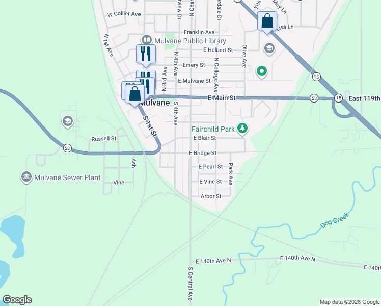 map of restaurants, bars, coffee shops, grocery stores, and more near 498 S Central Ave in Mulvane
