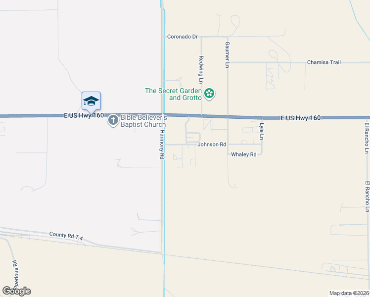 map of restaurants, bars, coffee shops, grocery stores, and more near 12118 Johnson Road in Alamosa