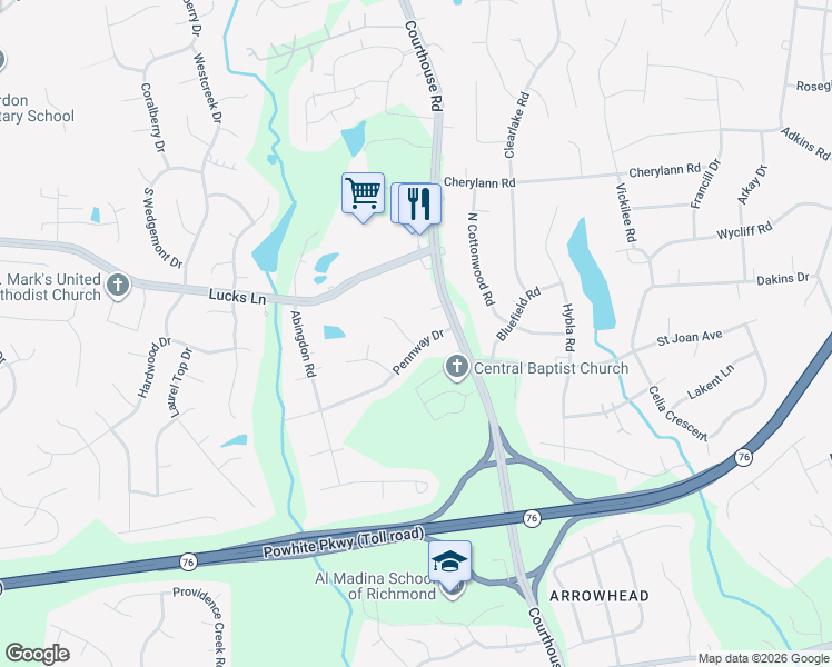 map of restaurants, bars, coffee shops, grocery stores, and more near 1311 Burlington Road in Richmond