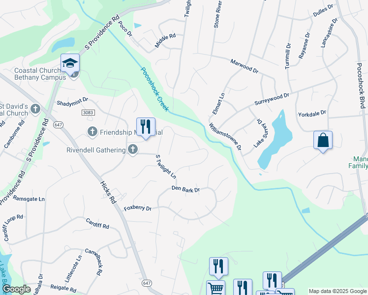 map of restaurants, bars, coffee shops, grocery stores, and more near 1978 South Twilight Lane in Richmond