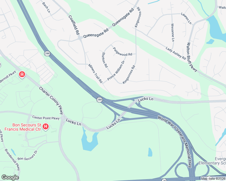 map of restaurants, bars, coffee shops, grocery stores, and more near 1719 Kingscross Road in Midlothian