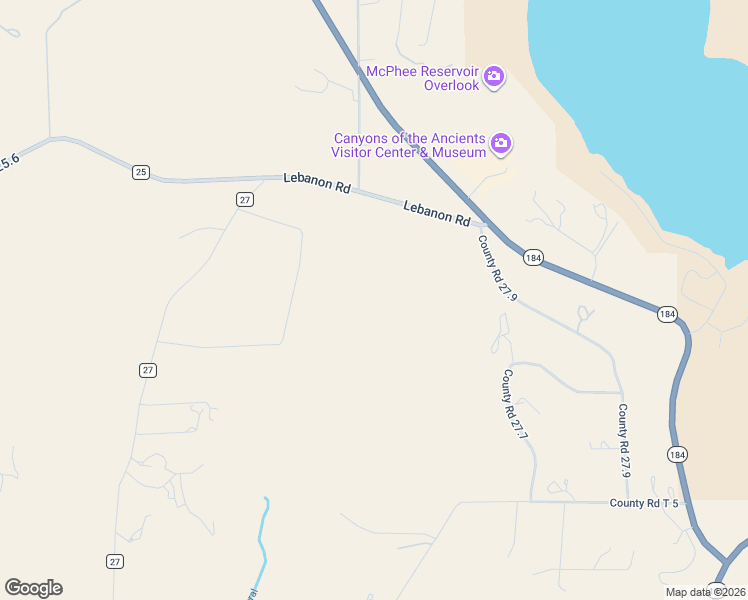 map of restaurants, bars, coffee shops, grocery stores, and more near 27330 Colorado 184 in Dolores
