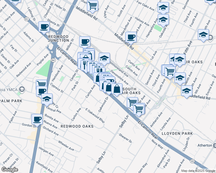 map of restaurants, bars, coffee shops, grocery stores, and more near 2776 Blenheim Avenue in Redwood City