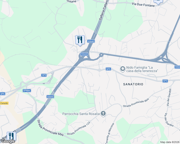map of restaurants, bars, coffee shops, grocery stores, and more near in Free municipal consortium of Caltanissetta