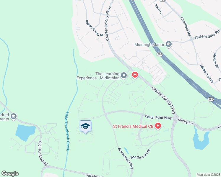 map of restaurants, bars, coffee shops, grocery stores, and more near 14200 Millpointe Road in Midlothian