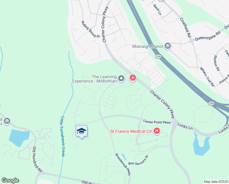 map of restaurants, bars, coffee shops, grocery stores, and more near 14200 Millpointe Road in Midlothian