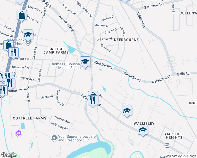 map of restaurants, bars, coffee shops, grocery stores, and more near 3428 Broadwick Road in Richmond