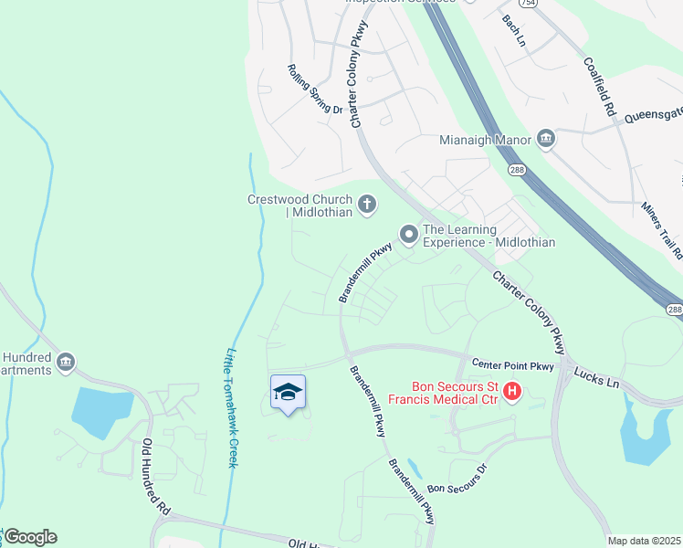 map of restaurants, bars, coffee shops, grocery stores, and more near 1101 Fernview Trail in Midlothian